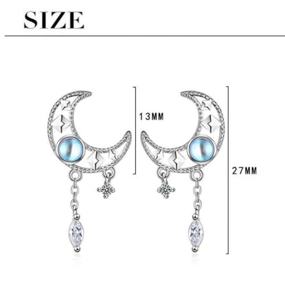 NEW 925 Sterling Silver Diamond Moon Earrings - Picture 8 of 8